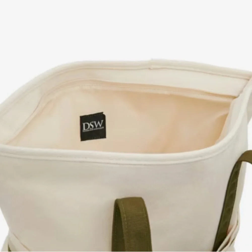 DSW Cream and Olive Tote Bag - Picture 4 of 7